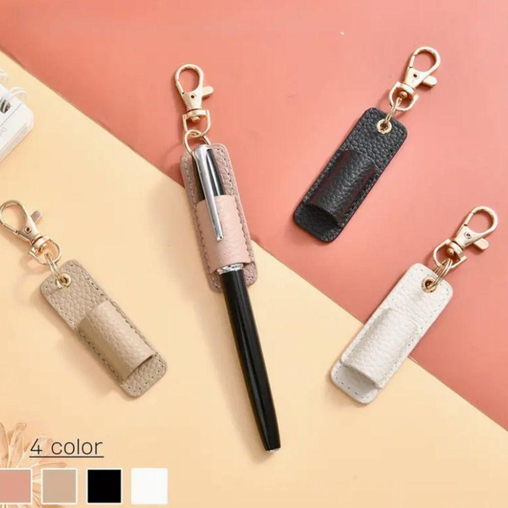 PU Leather Lanyard Pen Holder with Keychain Pen Case Pen Pouch Portable Pen Clip