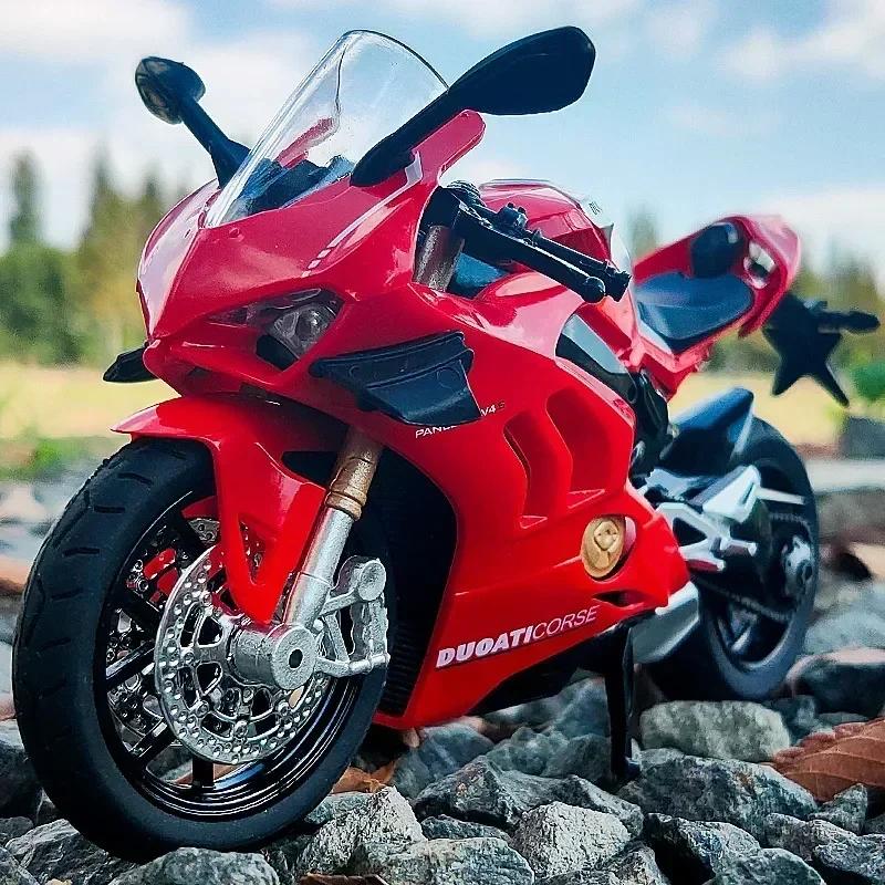 1:12 V4S Panigale Diecast Motorradmodell Spielzeug Replik mit Sound & Licht Geburtstag Weihnachten Geschenk Sammlung Fahrrad red