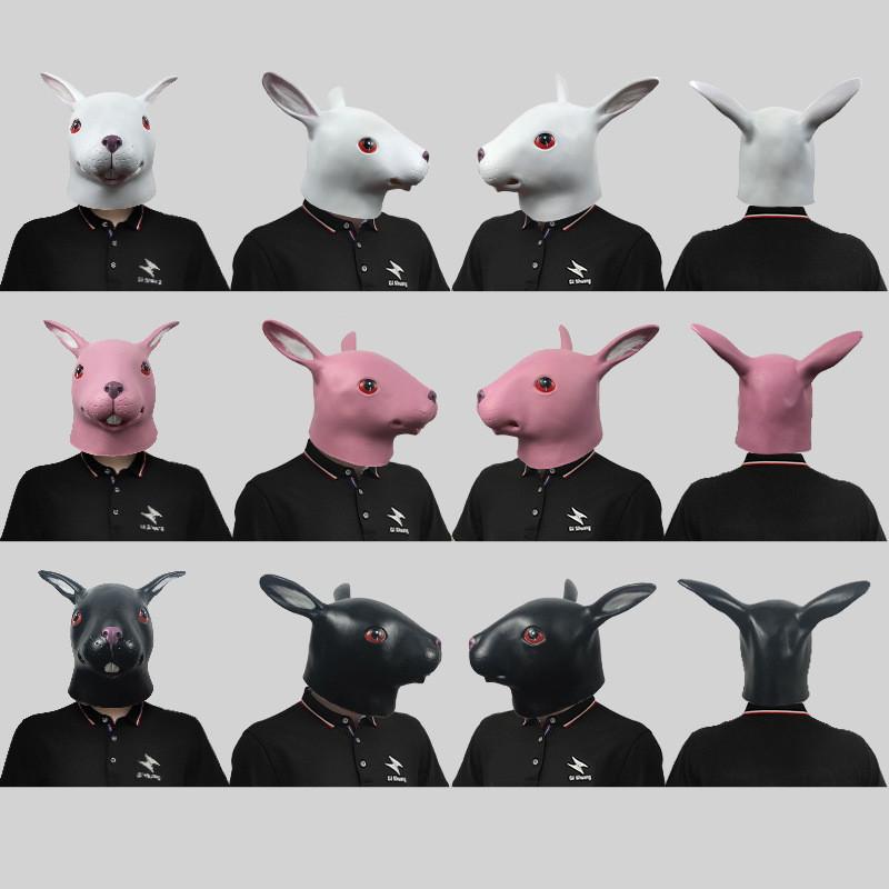 Niedliche weiße, schwarze und rosa Hasenkopfmaske für verspielte Kostüme und Feiern