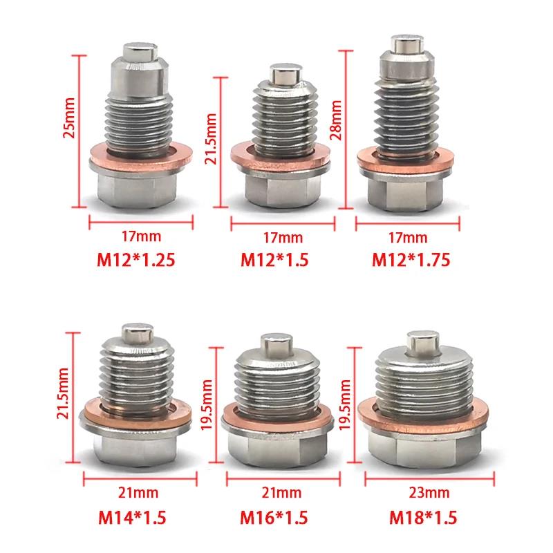 Magnetic Oil Pan Drain Plug M10-M22 Stainless Steel with Strong Neodymium Magnet and Copper Washer for Car Engine Oil Drain Plugs 3