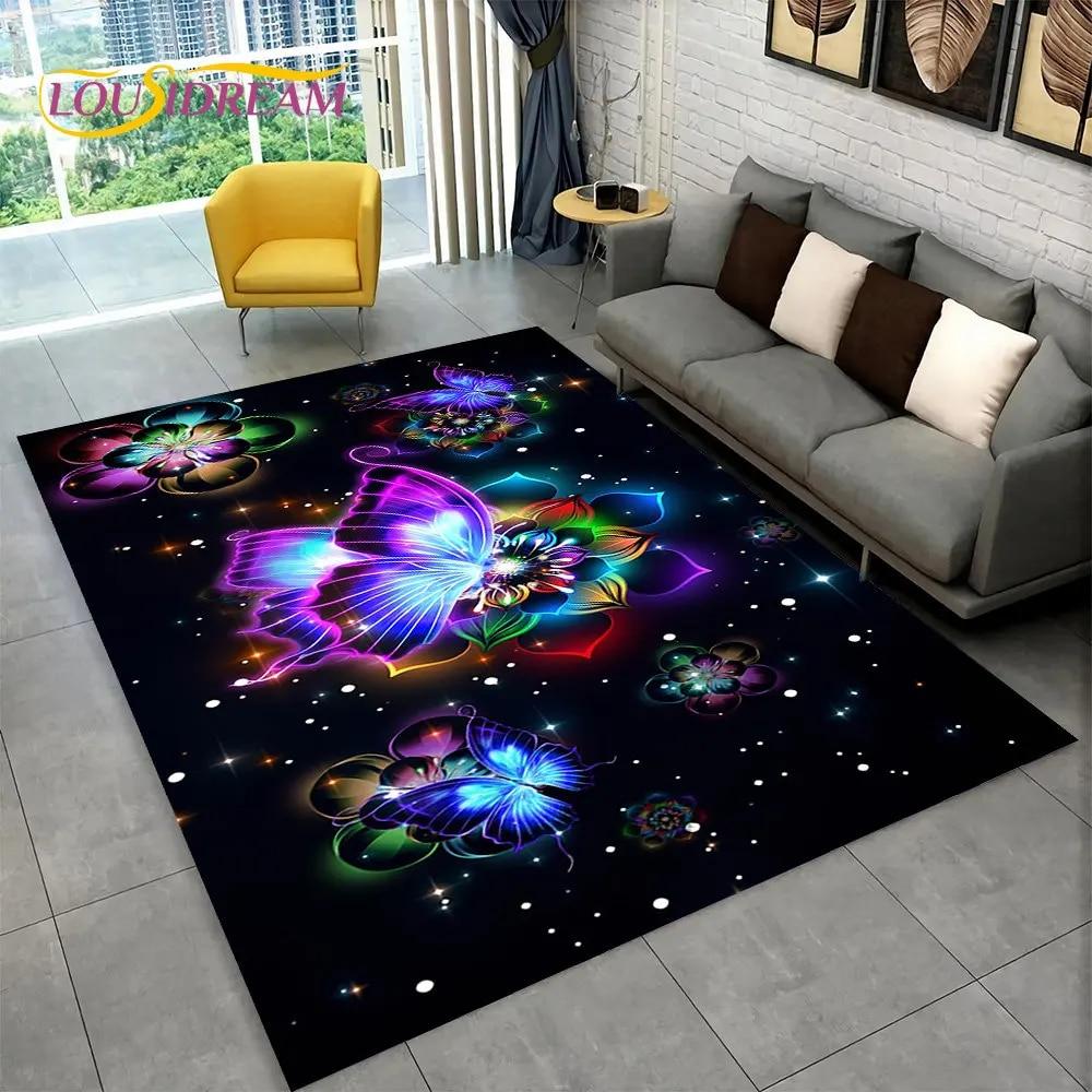 Dream Butterfly Flower Area Rug Large,Carpet Rug for Home Living Room Bedroom Sofa Doormat Decor,Kid Play Non-slip Floor Mats