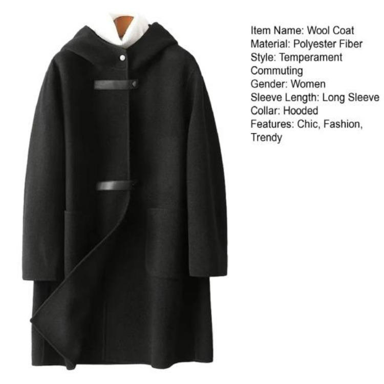 Wool Blend Trench Coat for Women Hooded Long Winter Coat Single Breasted Casual Outerwear with Pockets Fall Winter