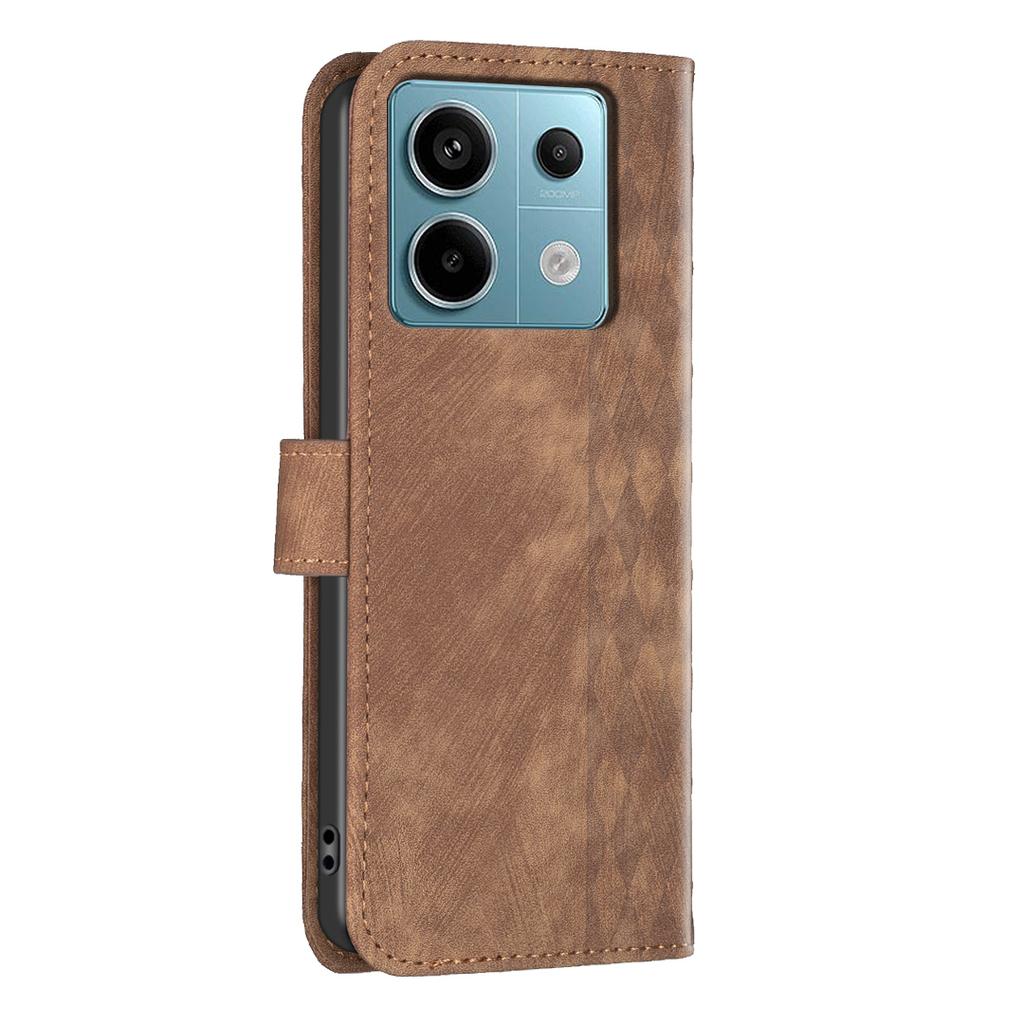 For Xiaomi Redmi Note 13 Pro 5G/Poco X6 5G Leather Case Grid Pattern Folio Wallet Phone Cover