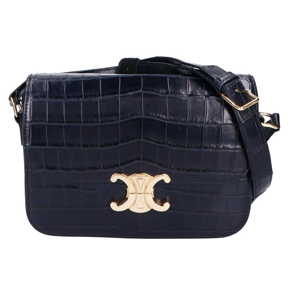 CELINE Crocodile Leather Classic Triomphe Shoulder bag NavyUsed
