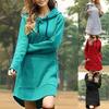 Long Hoodie Solid Color Drawstring Autumn Winter Large Pocket Irregular Hem Hooded Dress for Daily Wear