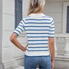 New 2025 Women's Casual Striped Knitwear Lapel Sweater Top
