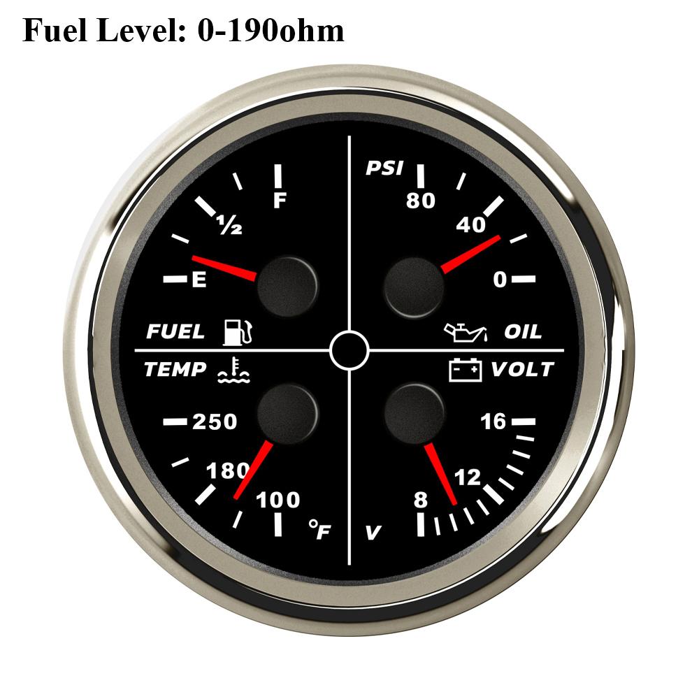 ELING 85mm 4 in 1 Multifunction Meter Oil Pressure 5Bar 10Bar 80PSI Water Temperature Oil Level 8-16V Voltmeter for Cars Ships