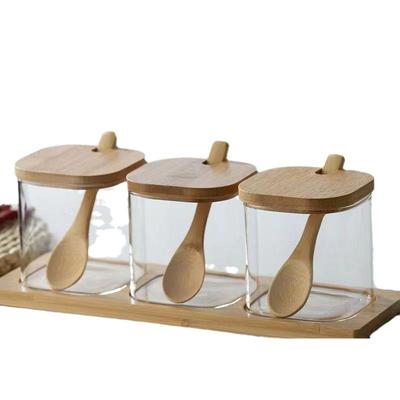 Glas Gewürzgläser Set mit Holzlöffel und Deckel