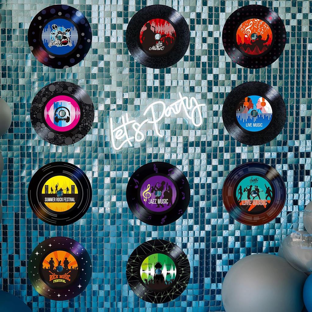 60 PCS Records Bulletin Board Cutouts, 10 Designs Bulletin Board Decoration Erasable with PET Film Jazz Rock Music Project Decoration Party Supplies