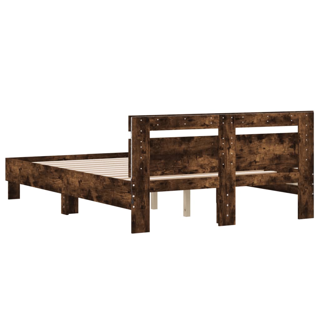 LED Backlit Bed Frame with Headboard Smoked Oak 120x200 cm