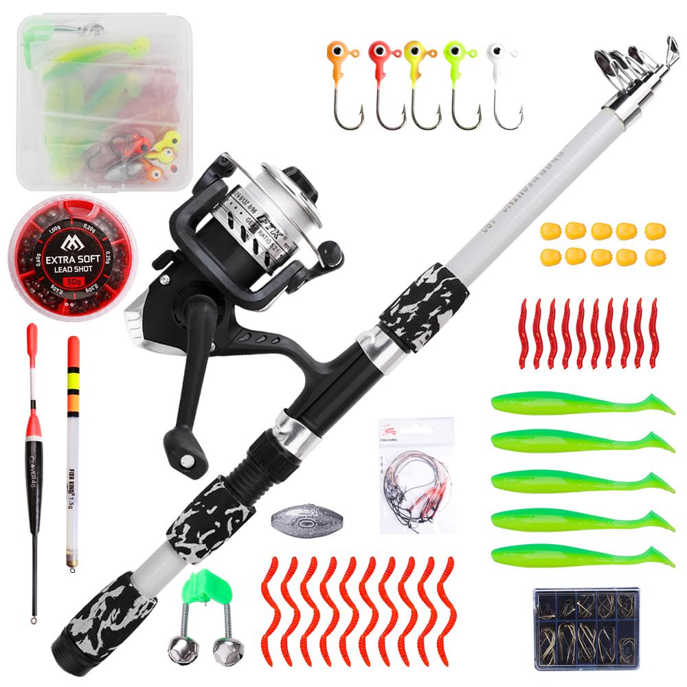 FTK 1.8m Fishing Pole Set Full Kits With Telescopic Fishing Rod And Spinning Reel Baits Hooks Travel Pole Set