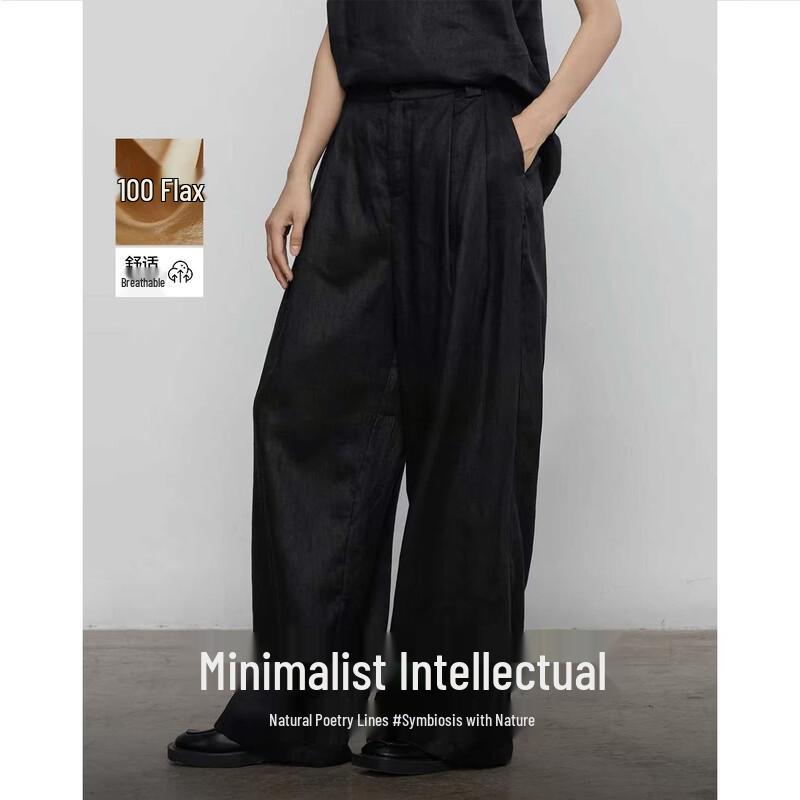 Women s Linen Pleated Wide-Leg Casual Pants M
