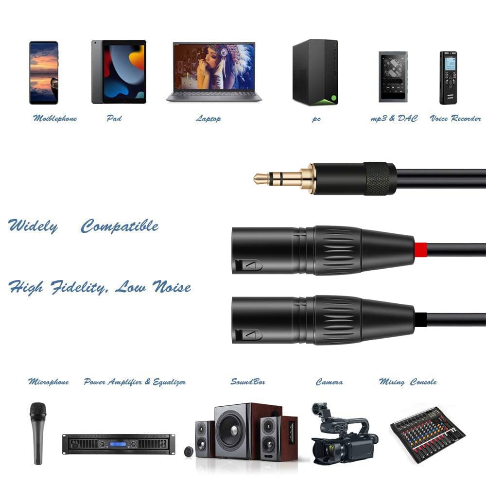 Ipovoq XLR To 3.5mm Cable, 3.5mm Stereo Mini XLR Male To 2 XLR Stereo Converter, 1M, 3.5mm To 3.5mm Cable, 3-Pin XLR To 3.5mm Male To 2-Pin XLR