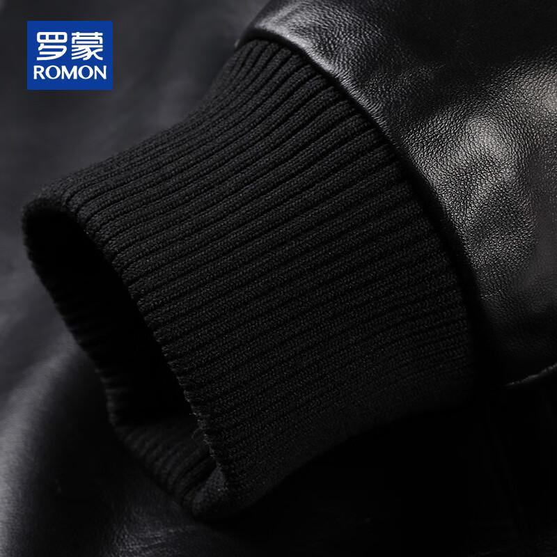 ROMON Men's Genuine Sheepskin Round Neck Biker Jacket