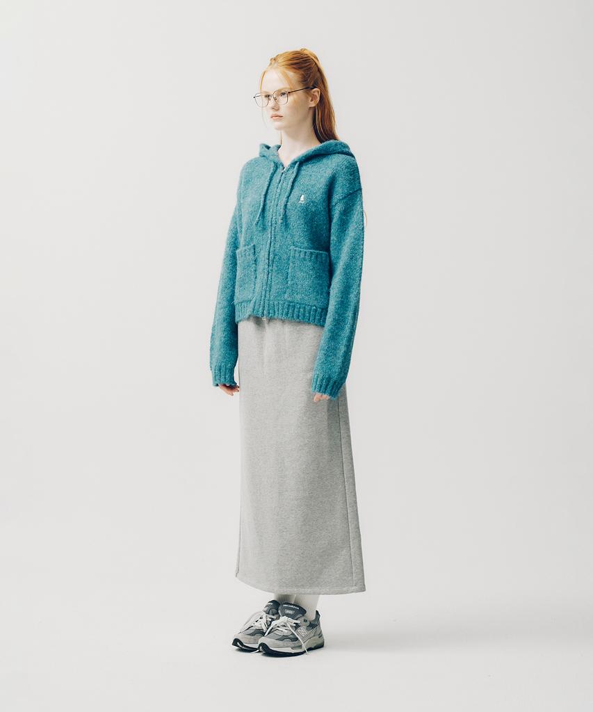 Felpa con cappuccio YALE da donna in maglia pelosa corta con zip_Blu