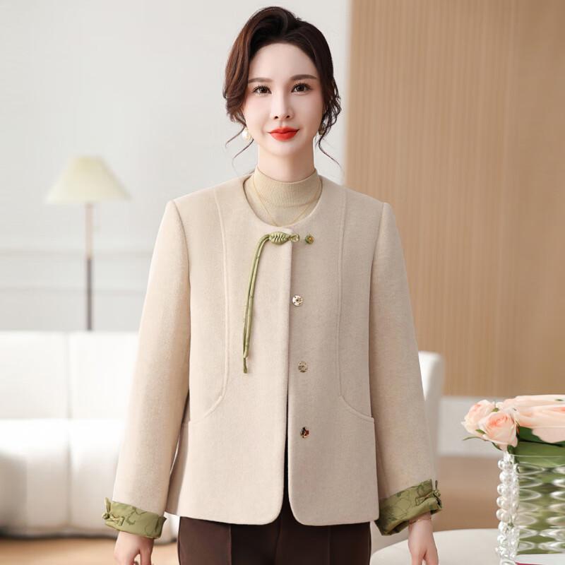 New Chinese Style Pleated Autumn Jacket for Middle-Aged Women