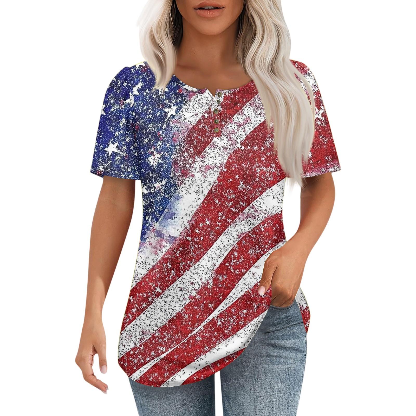 

Женский модный повседневный короткий рукав пуловер с принтом на пуговицах и круглым вырезом XL арбуз красный