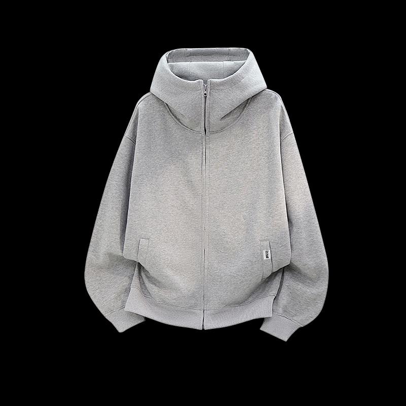 izzue Men's American-Style Mock Neck Hooded Zip-Up Hoodie