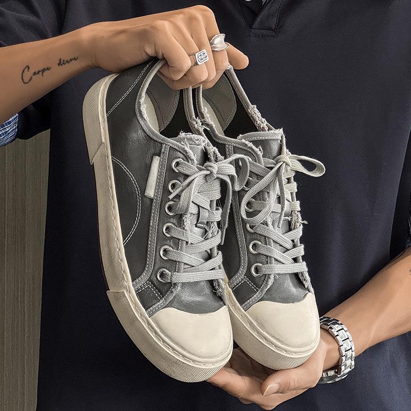 Men's Casual Distressed White Leather Shoes - Lightweight, Soft Sole, Versatile Fashion Sneakers X511