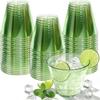 9 Oz Clear Plastic Cups Green Plastic Disposable Cups for Cocktail 50 Pack Fancy Cocktail Cup for Party Stemless Wine Glasses for New Year Wedding Tha