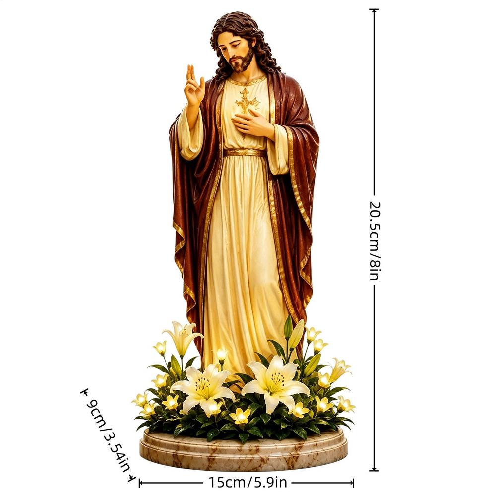 Garden Jesus Mary Statue Light Decorative Resin Sculpture With Solar Lighted Flower Holy Mother Mary Statue Christian Decor