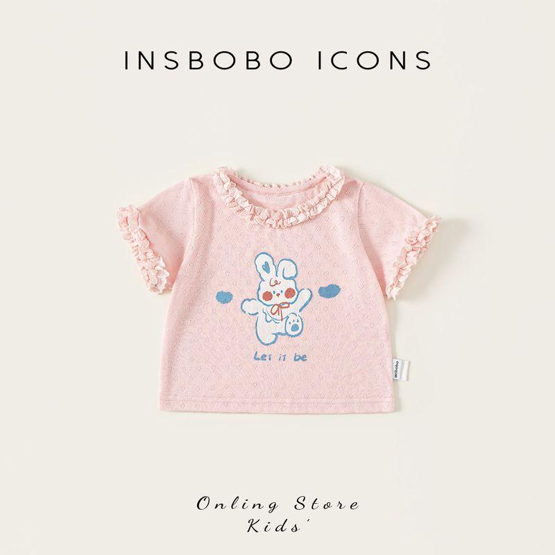 Insbobo Girls  Short-Sleeved Kidsren s T-Shirts, Stylish Baby Girl Tops, Baby 2026 Early Summer Outfits, Girls  Summer Clothes Trendy Pink 100