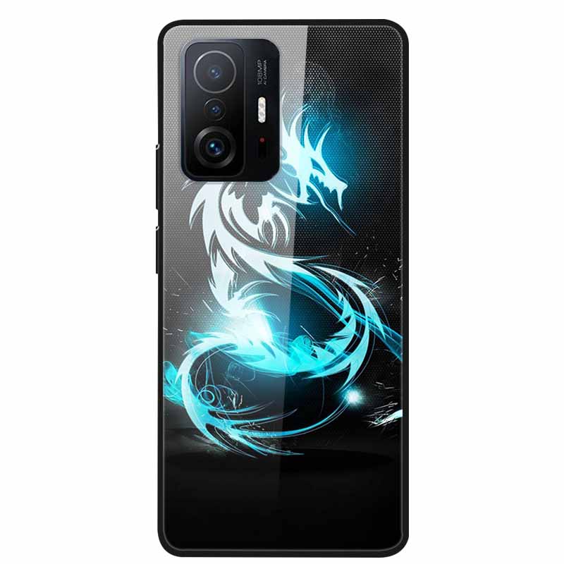 For Xiaomi 11T Pro Glass Case Hard Tempered Glass PC Cover Phone Case For Xiaomi Mi 11T 11 T Pro Shockproof Cartoon Funda Coque