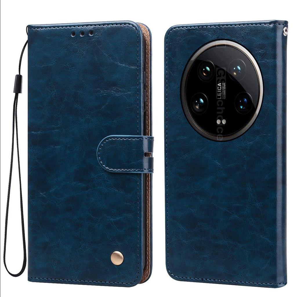 Vintage Crazy Horse Texture PU Leather Flip Wallet Phone Case for Xiaomi 14 Ultra Card Holder Kickstand Shockproof Protective Cover