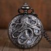 Black Hollow Retro Animal Pocket Watch, Cute Octopus Necklace Quartz Pocket Watch