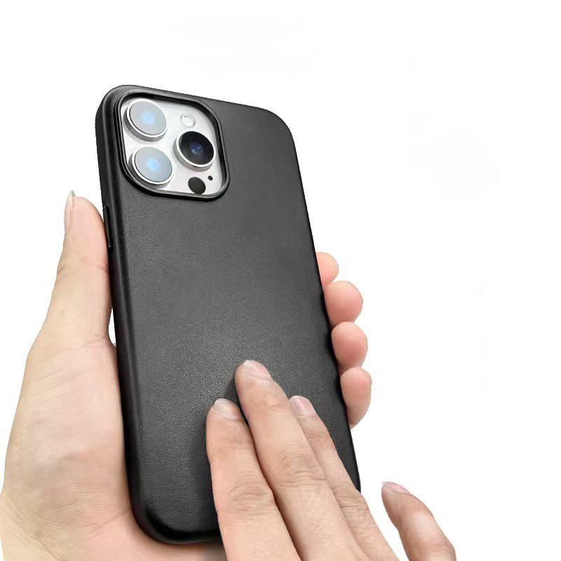 Magnetic Leather Black Matte Case For Magsafe Mag Safe iPhone 16 Pro Max 15 Plus 14 13 12 11 iPhone16 16Plus 16Pro 15Pro 14Pro Phone Cover Accessories