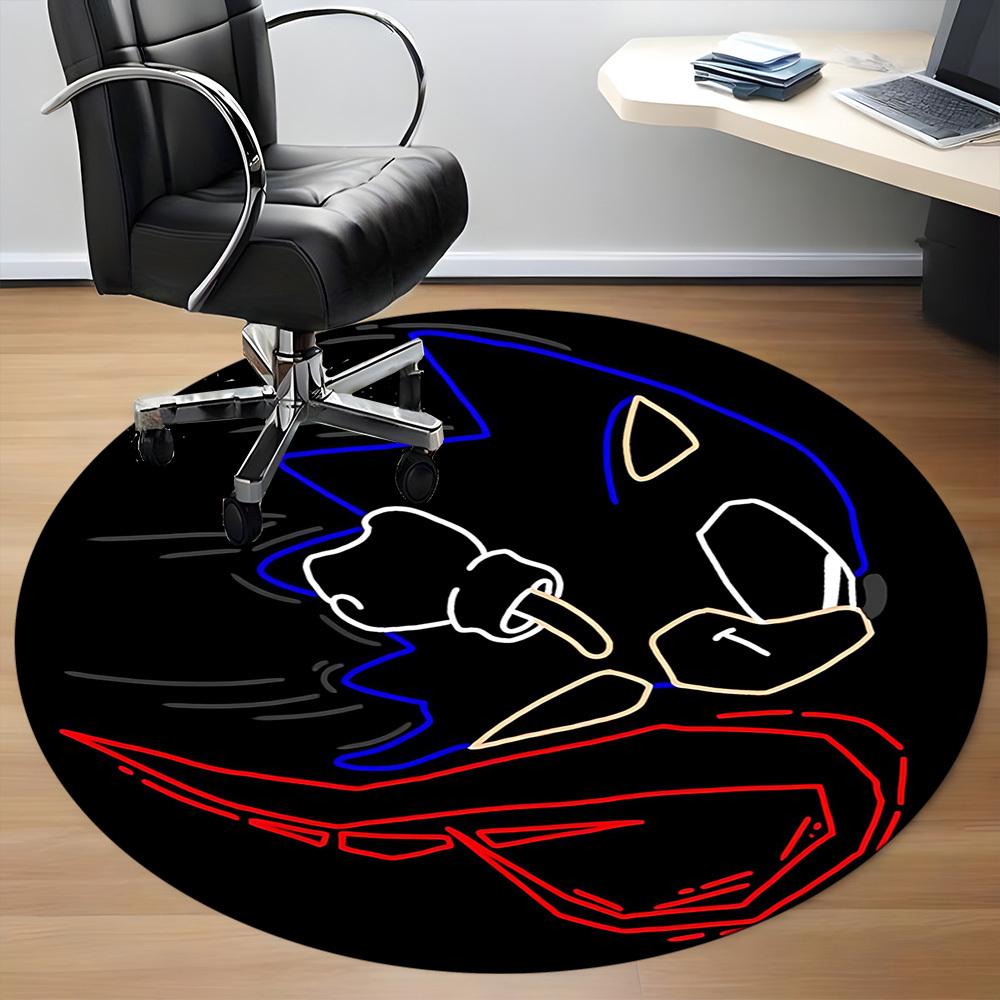 1pc Sonic Neon Sign Office Round Area Rug, Indoor Mat Suitable For Office,Bedroom Living Room Home Decor, Room Deco a0926056
