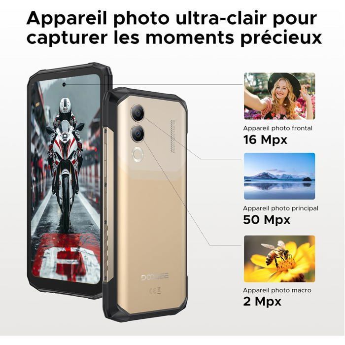 Smartphone Robuste 5G DOOGEE BLADE 20 Turbo 32Go+256Go 6.6" 10300mAh Telephone Portable Incassable 50MP AI Dual SIM/NFC Noir