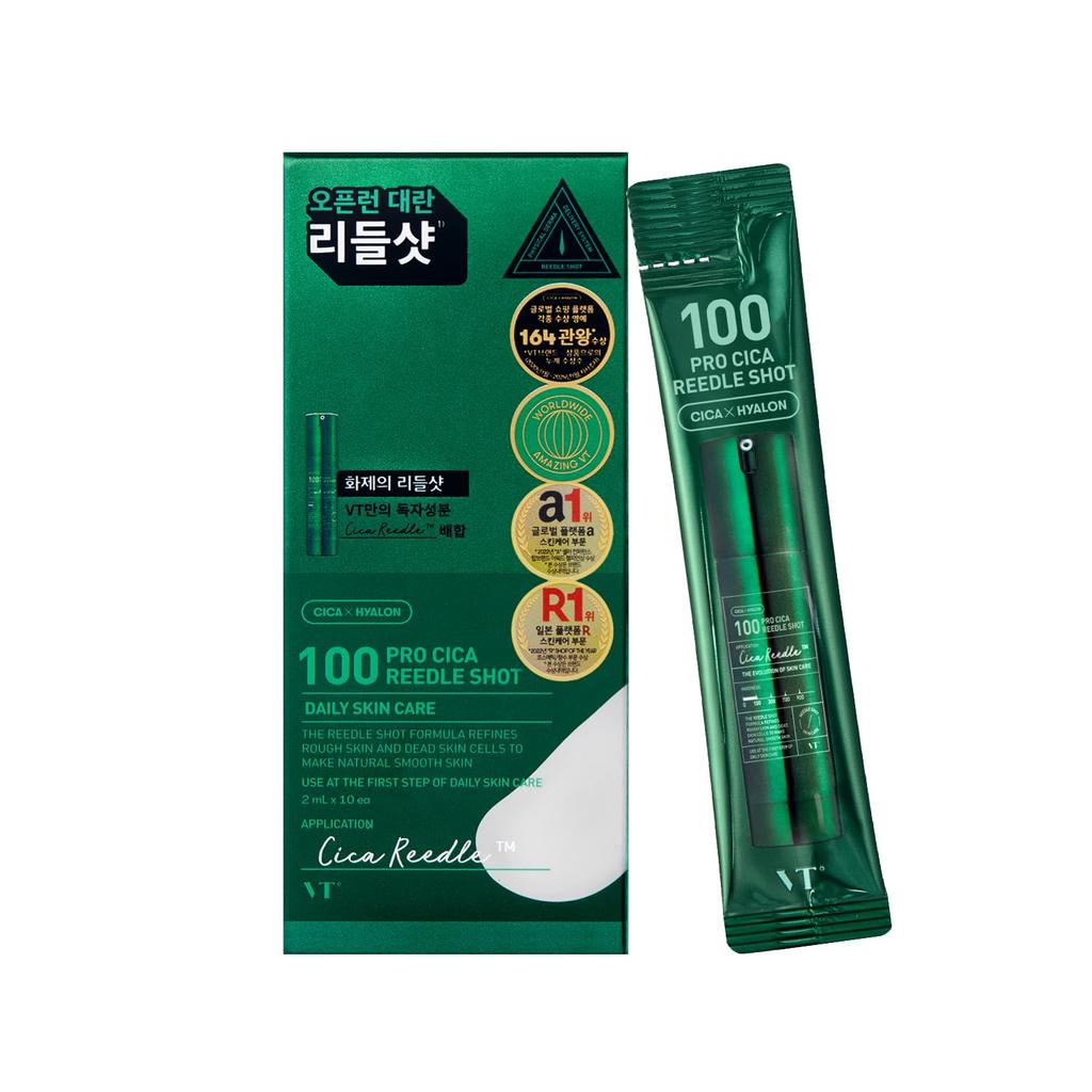VT COSMETICS Pro Cica Reedle Shot 100 Stick 2ml x 10 Stück - Beruhigende Mikro-Nadel Hautbehandlung mit Cica für empfindliche Haut, Linderung von Rötungen, Barriere