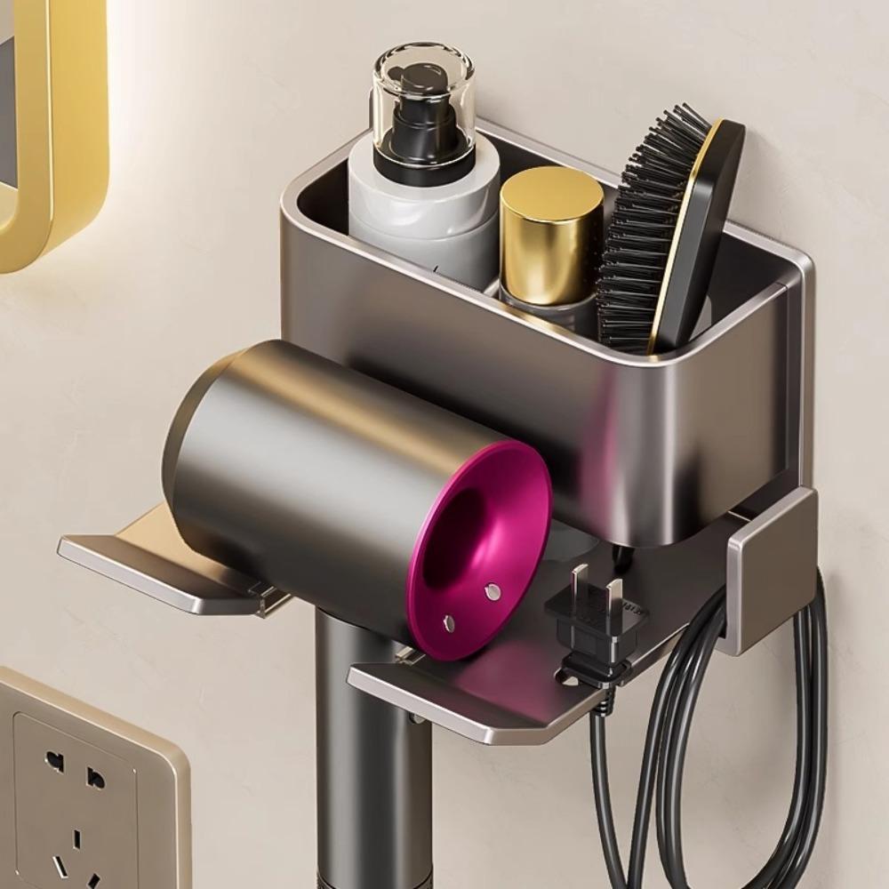 

Металлическая полка для хранения в ванной комнате, настенное крепление, подставка для фена, прочный домашний органайзер для ванной комнаты