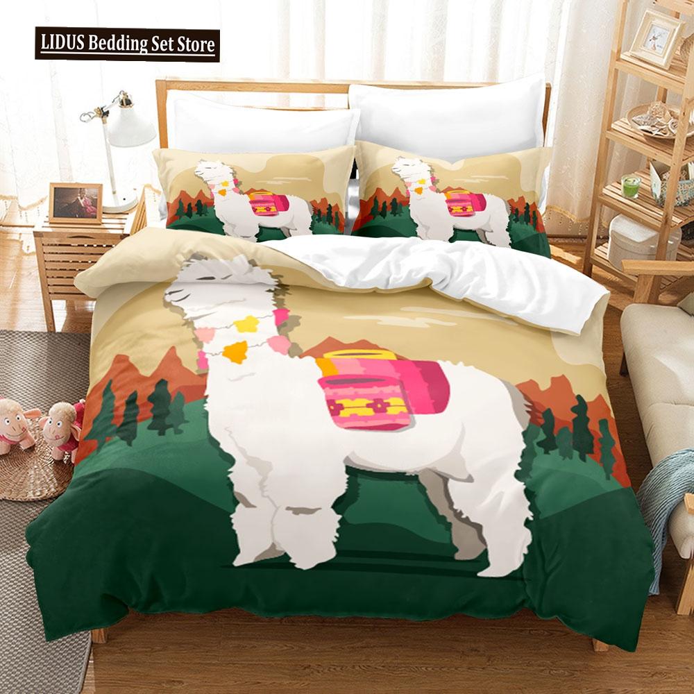 Cartoon Goat Duvet Cover Set Cute Kawaii White Goat White Background King Queen Size For Girls Boys Gift Polyester Bedding Set