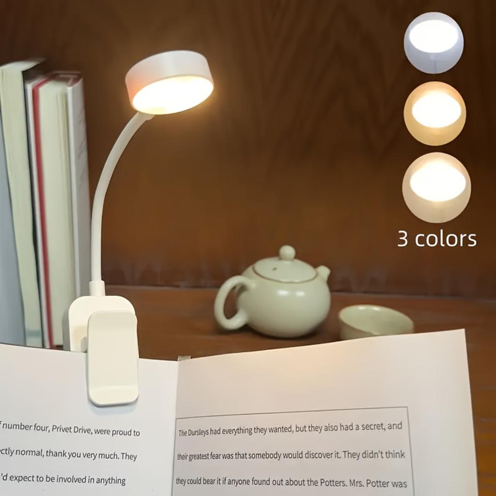 Adjustable reading light with 3 color modes - compact design, perfect for nighttime reading, soft LED eye-friendly light, battery powered.