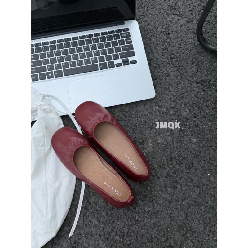 

Retro Doudou shoes women s spring and autumn new soft leather one-pedal flat shoes gentle fairy single shoes 35 красный