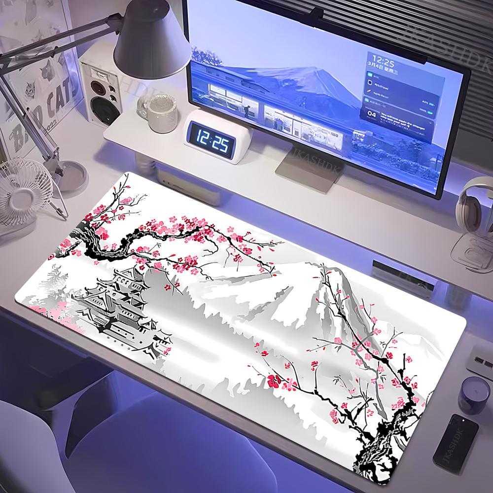 Table Computer Desk Accessories Cherry Blossoms Gamer Setup Decoration Gaming Pad Desktop Mat Wireless Mouse Ped White Mousepad