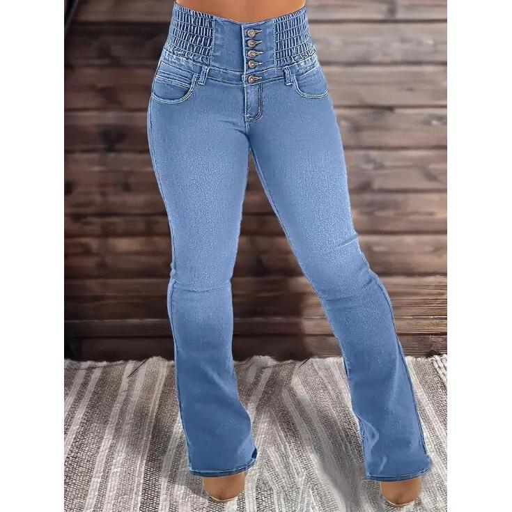 2026 New High-Waisted Slim-Fit Stretchy Button-Front Women's Flared Denim Pants