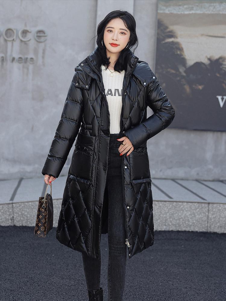 Buzunar mare, cu glugă, cu șnur, rezistentă la vânt, de lungime medie, din bumbac, haină pufă, îmbrăcăminte de iarnă