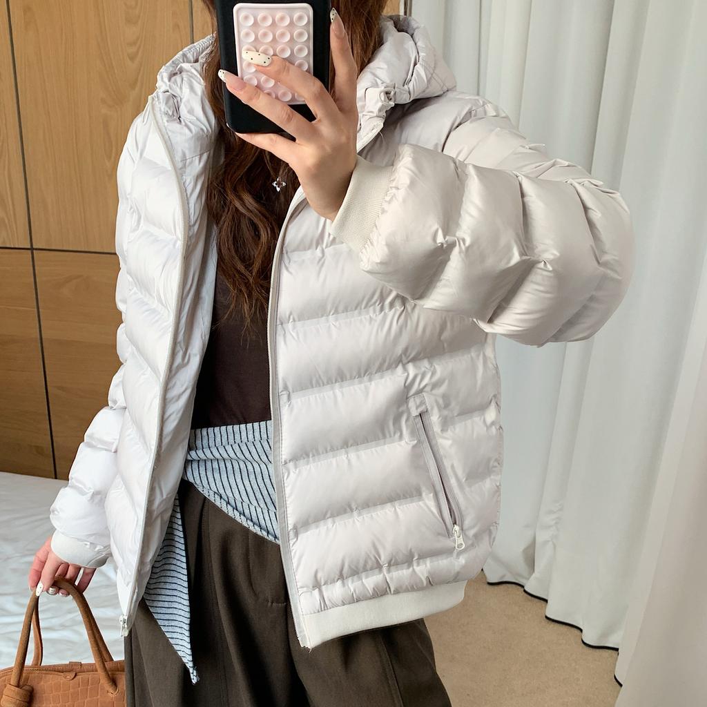 Ribs hooded short down cotton-padded jacket for women's winter new loose small cotton-padded jacket
