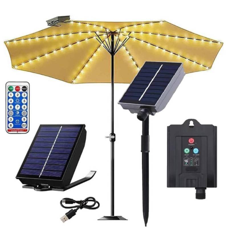 Ghirlandă Luminoasă pentru Umbrelă de Soare cu Telecomandă pentru Camping în Aer Liber și Decorarea Terasei