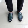 FELIX CHU Men's Genuine Leather Handmade Loafers Green/Black Tassel Dress Shoes Autumn Wedding Moccasin Party Footwear