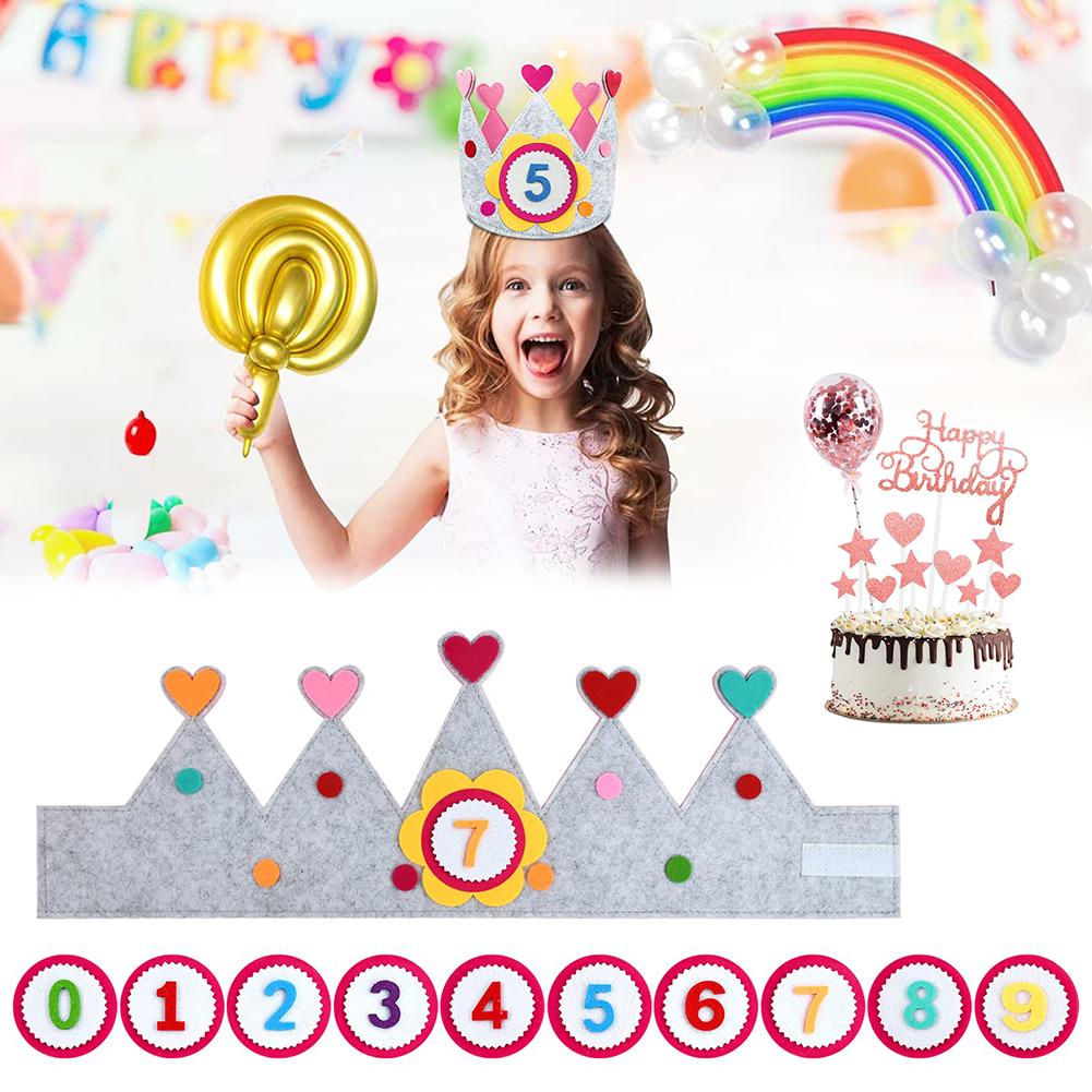 Felt Birthday Cap Durable Creative Interchangeable Numbers Crown Children Day Gift for Girls Boys Birthday Party Decor