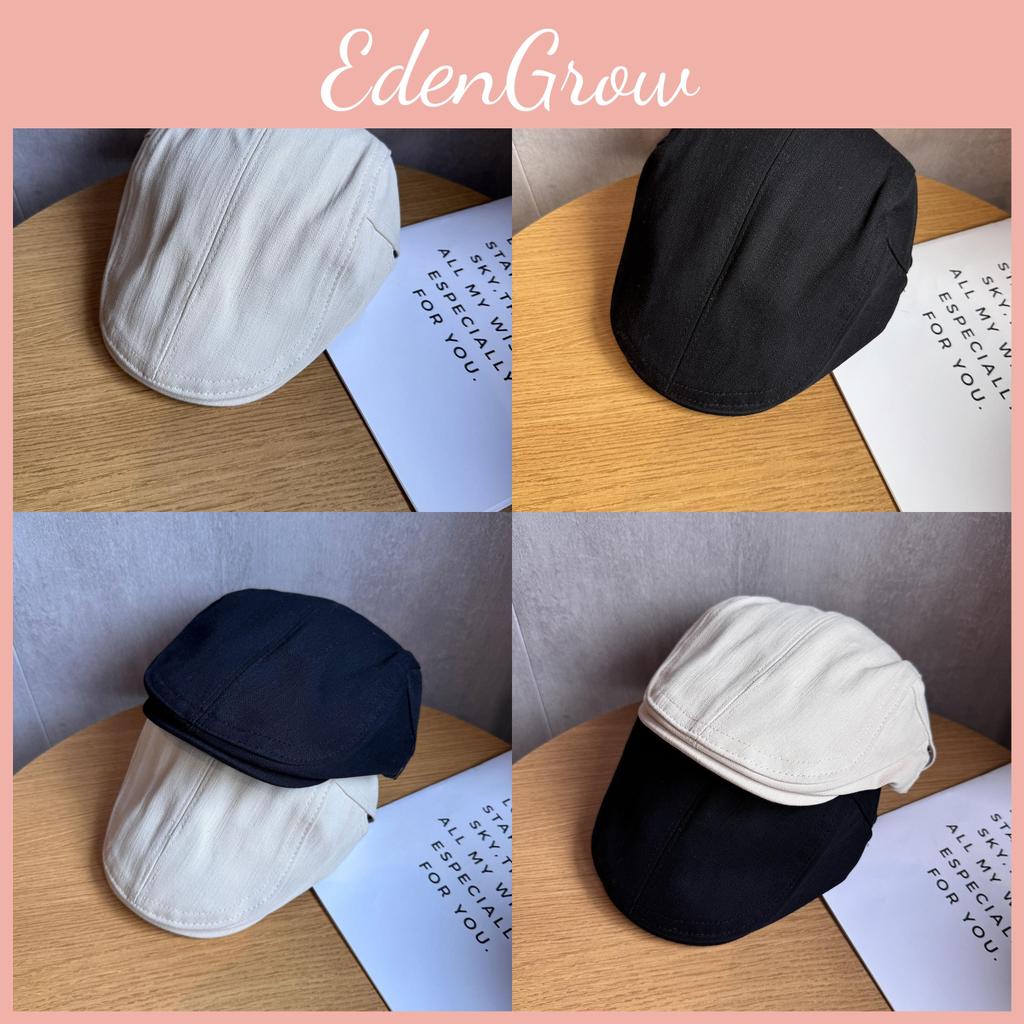 Retro Elegant English Beret With Short Brim And Solid Color Design For Outings