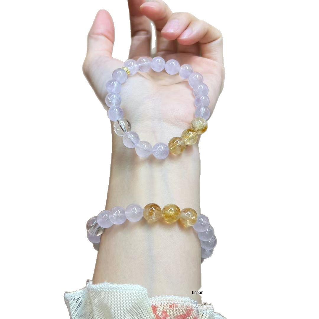 Exquisite Purple Amethyst & Crystal Beaded Rabbit Hair Bracelet Amethyst