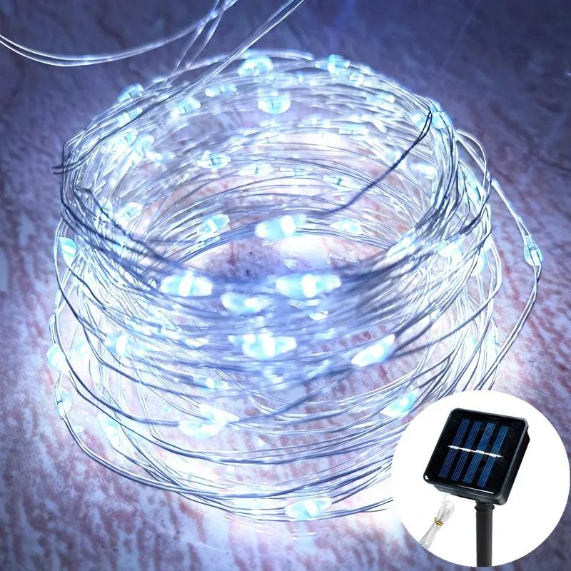 Solar Outdoor Lights LED Fairy Garland Copper Wire Light for Christmas Party Waterproof String Lights Garden Wedding Decorations