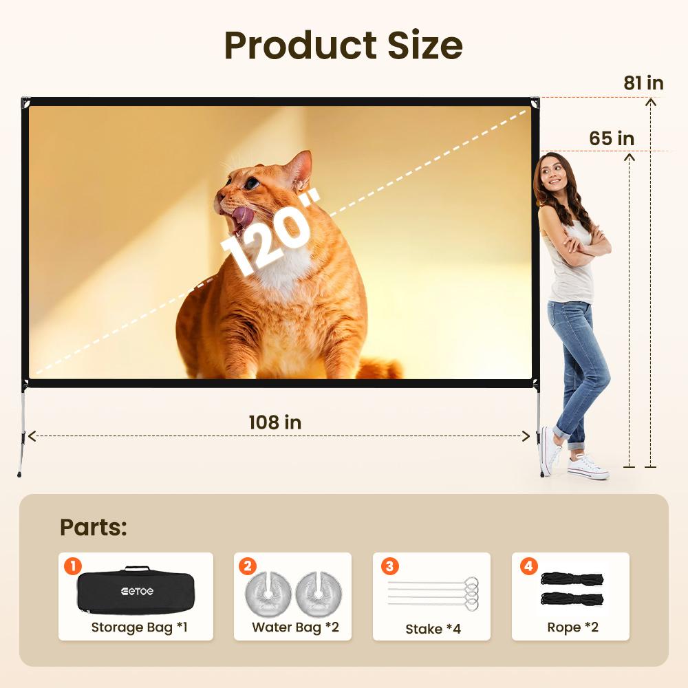 ETOE 120" Portable Projection Screen – 4K Ultra-HD, 160° Viewing Angle – Outdoor Cinema & Camping