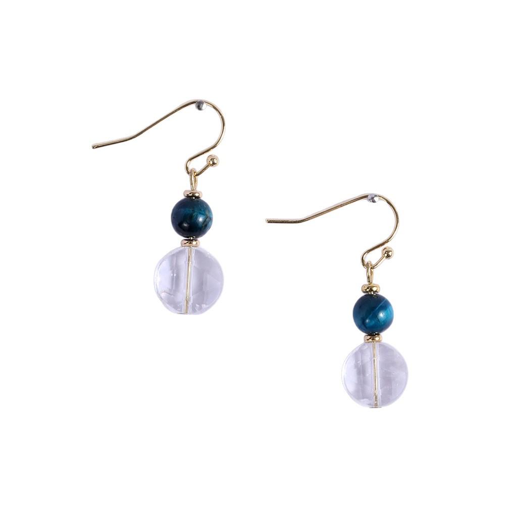 Handmade Hexagram White Crystal & Blue Tiger Eye Earrings