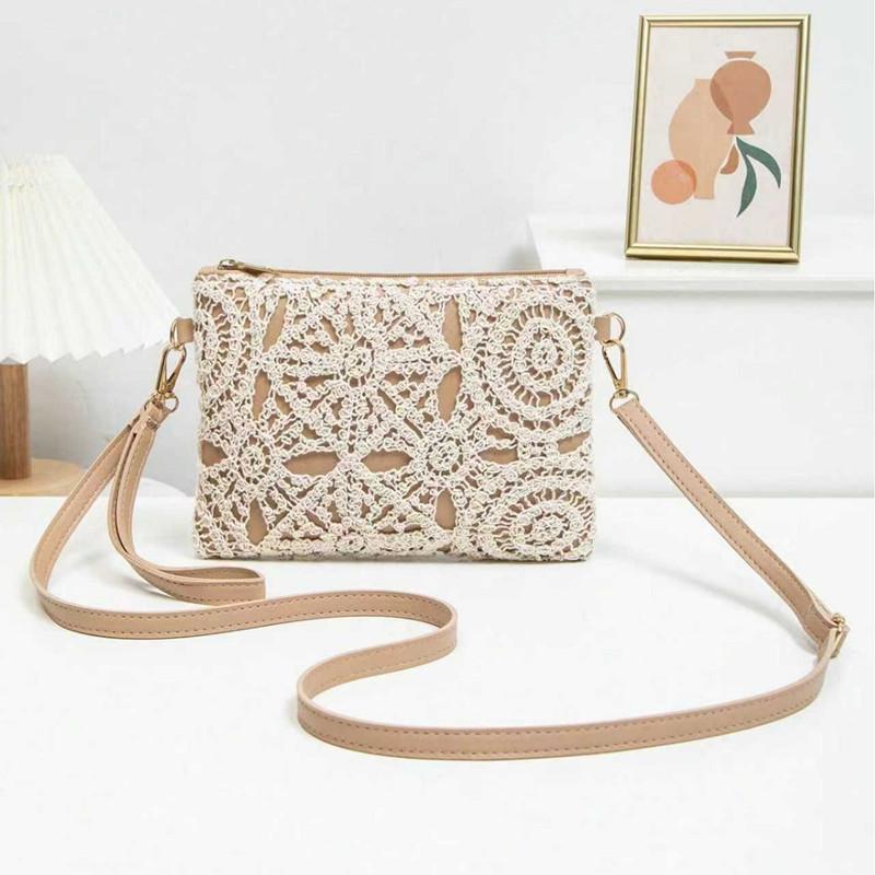 Mini Hollow Weaving Bag with Wrist Strap and Coin Wallet, Teen Crossbody Bag, Multi-Functial Small Unique Square Shoulder Bag